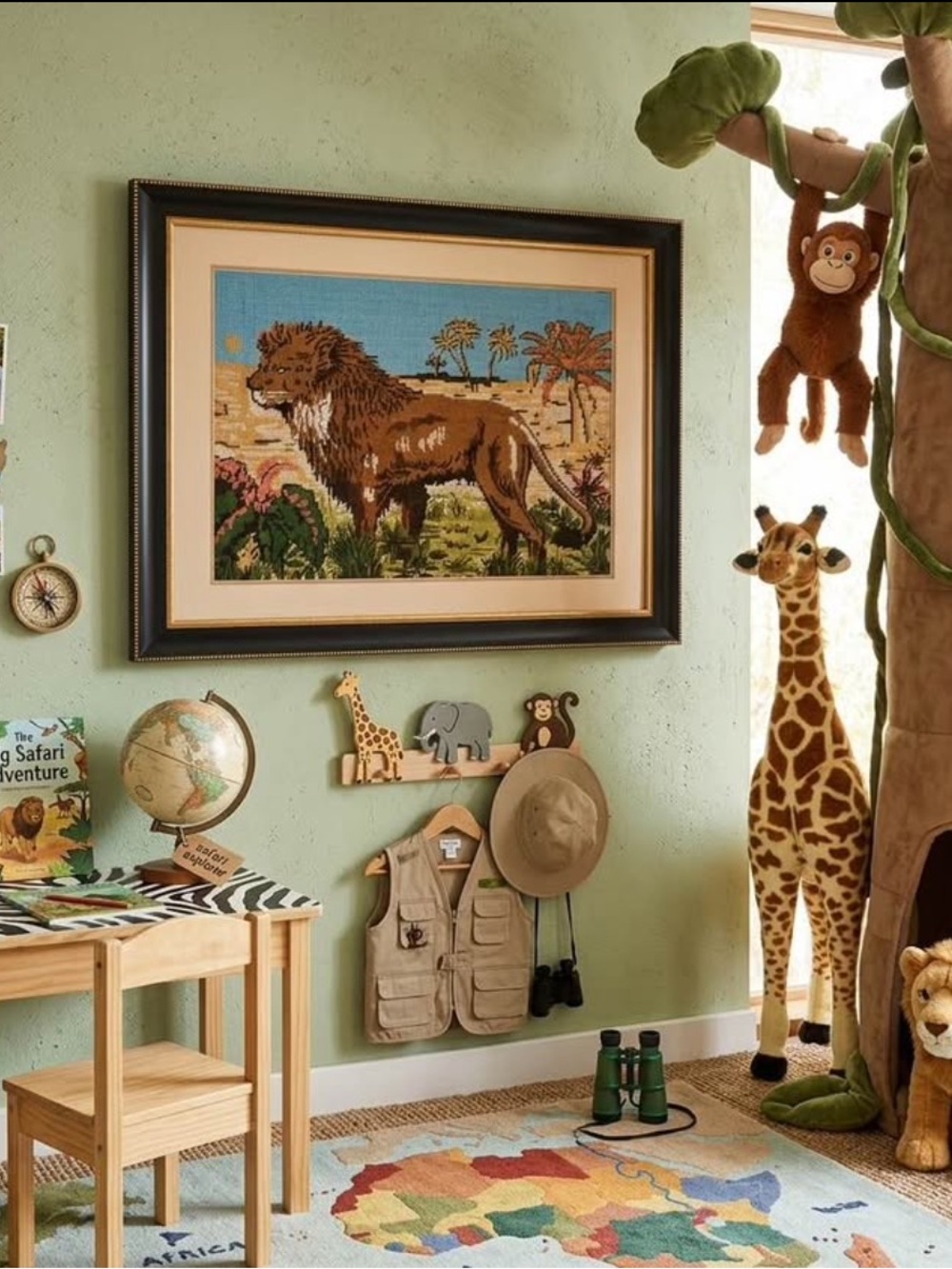 Large NeedlePoint Lion Cross Stitch Needle Work Matted & Framed Vintage